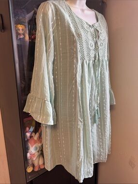 NEW Light Mint Crochet Tunic Dress with Tassel Tie